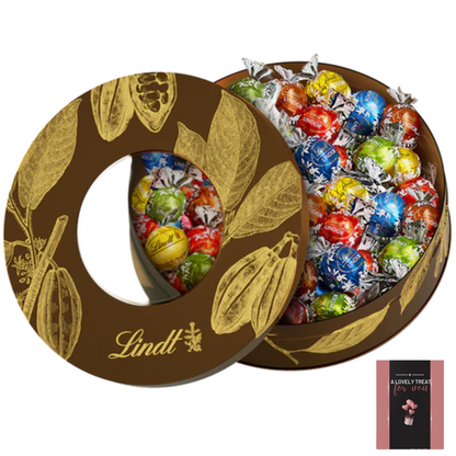 Lindt Cocoa Pod Tin Brown 450g assorted chocolate gift