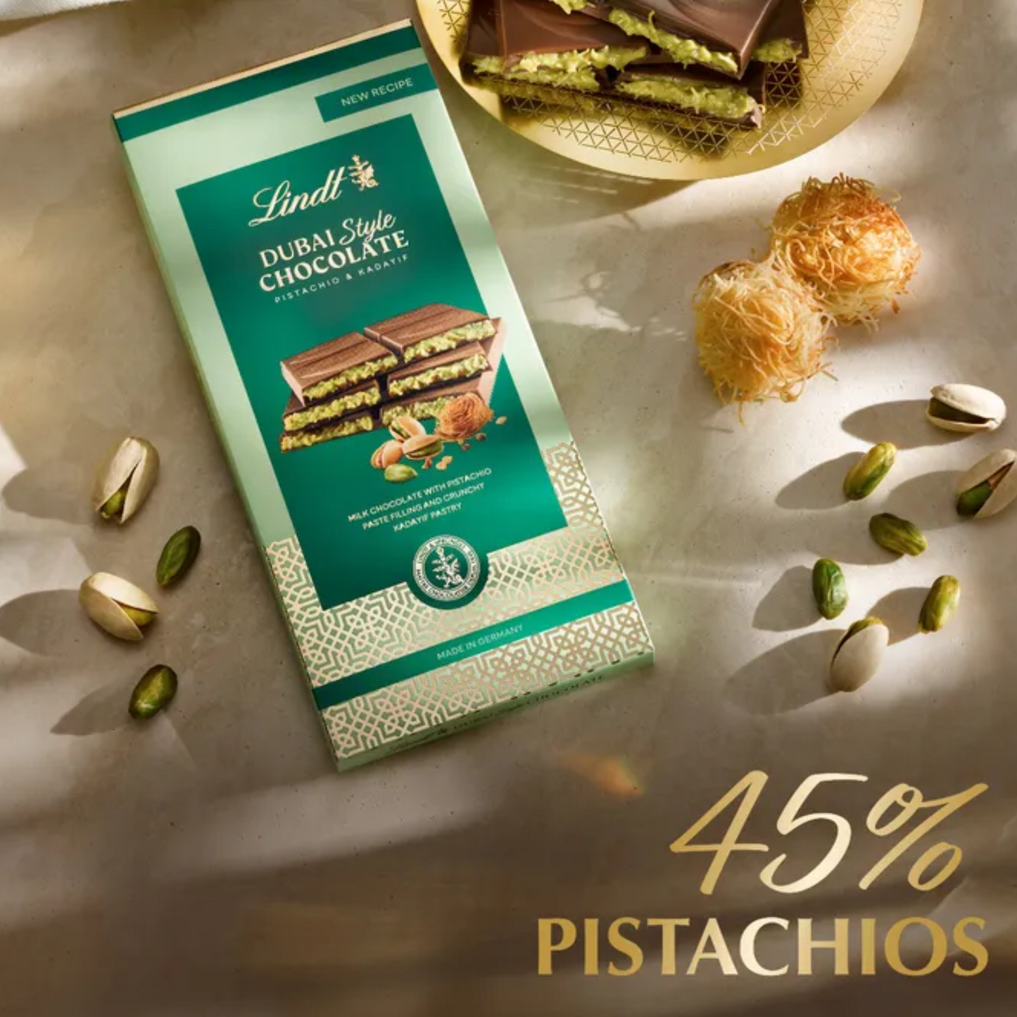 Pack of 2 Lindt Dubai Style chocolate bars 145g with rich nutty centre