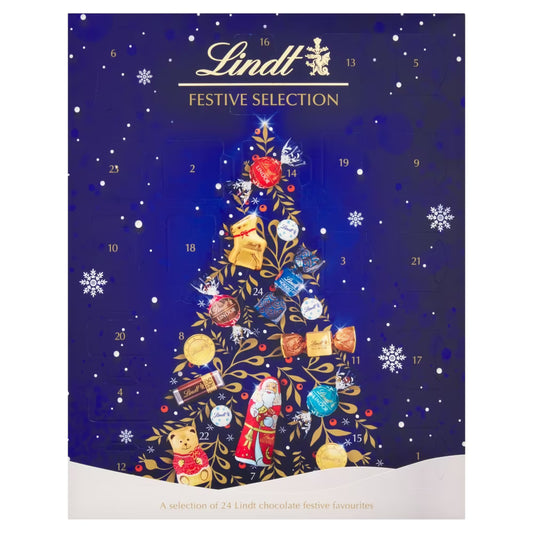 Lindt Festive Selection Advent Calendar 289g with Teddy, Gold Reindeer, and Santa chocolates