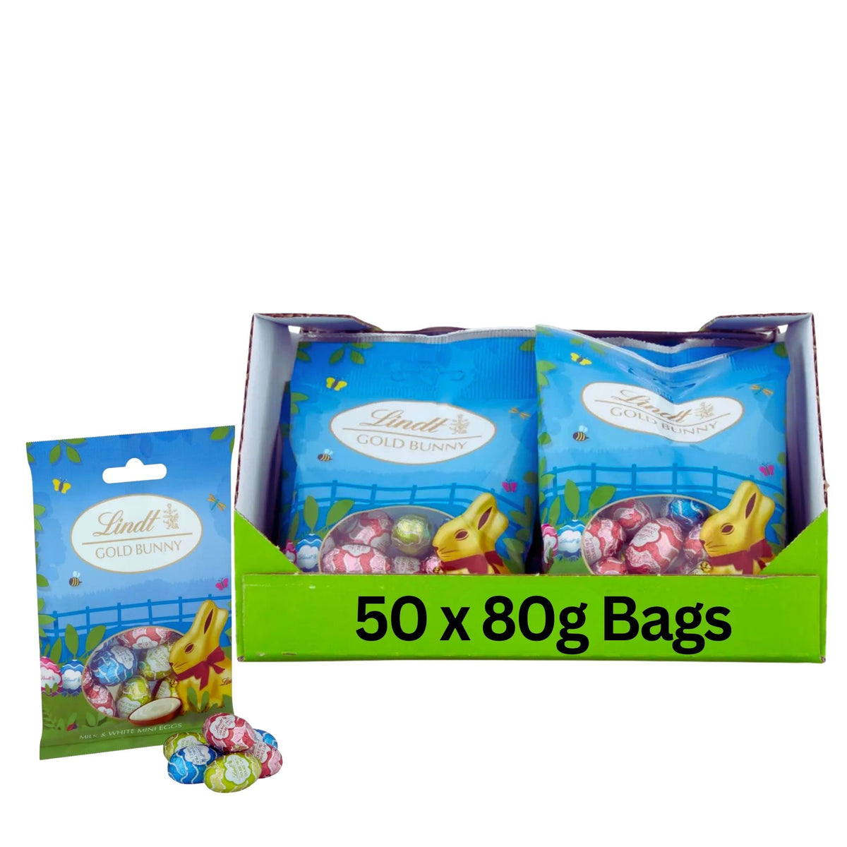 Individually wrapped colourful Lindt Gold Bunny mini eggs