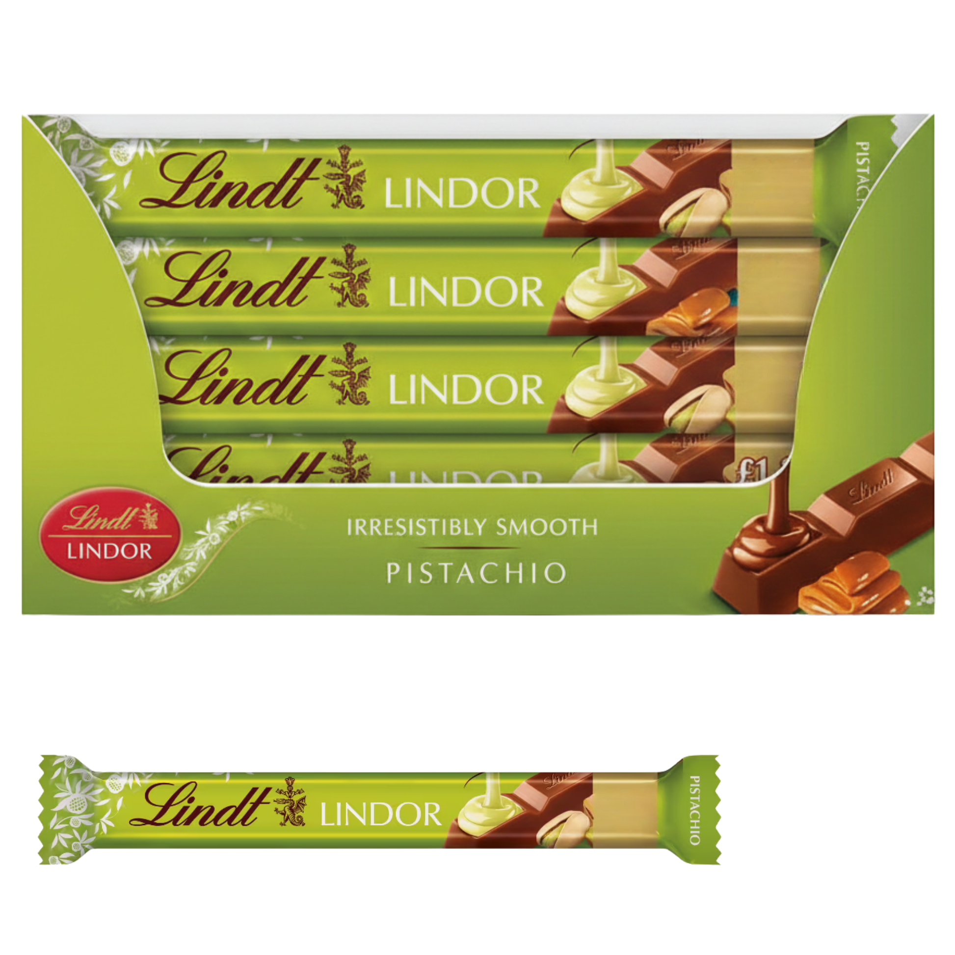 Lindt Lindor Pistachio Treat Bars 24 x 38g milk chocolate