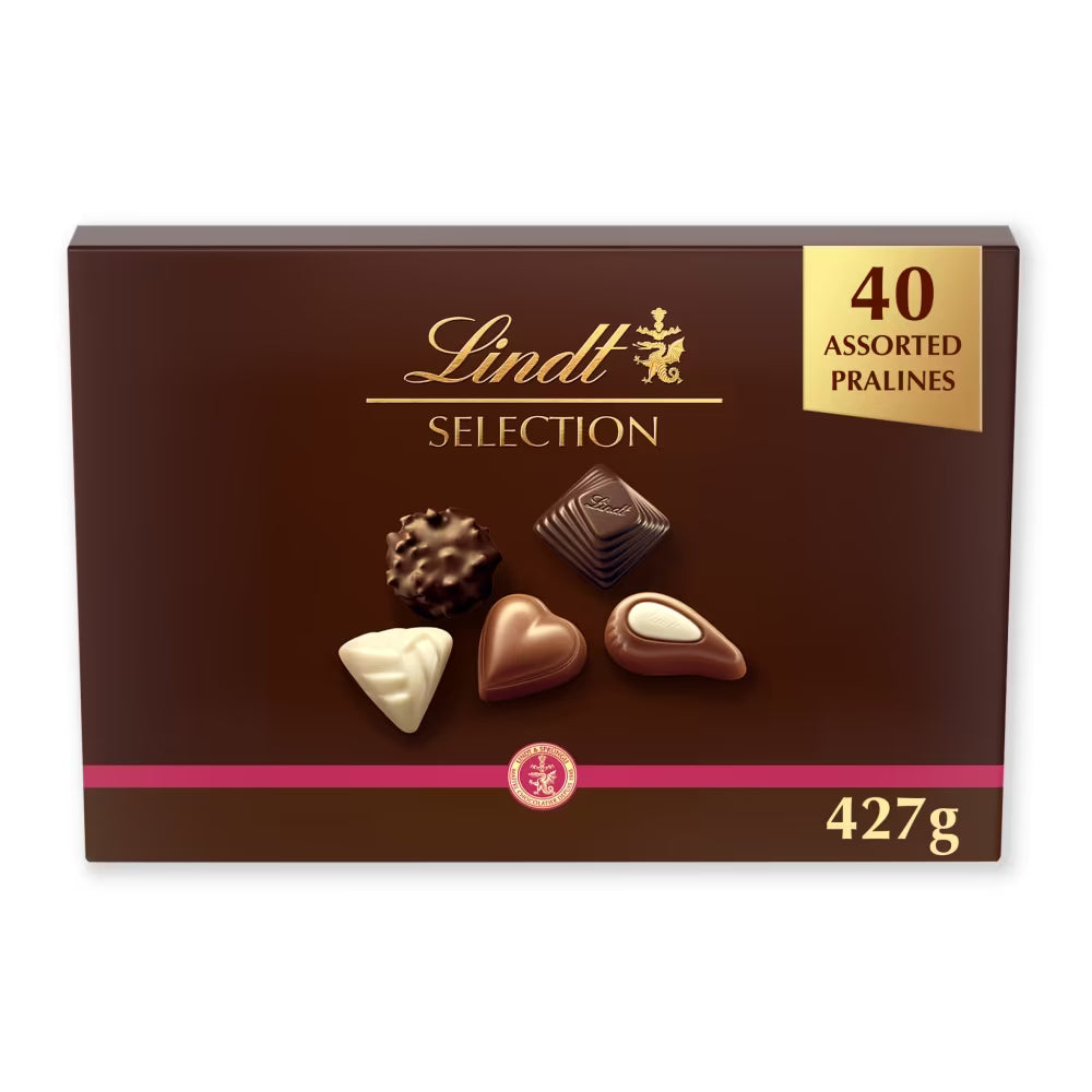 Milk dark and white praline chocolates selection