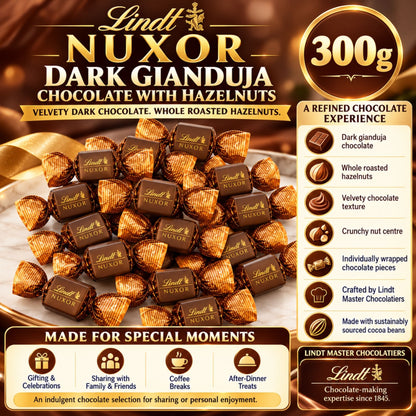 Lindt NUXOR dark chocolate box with whole roasted hazelnuts