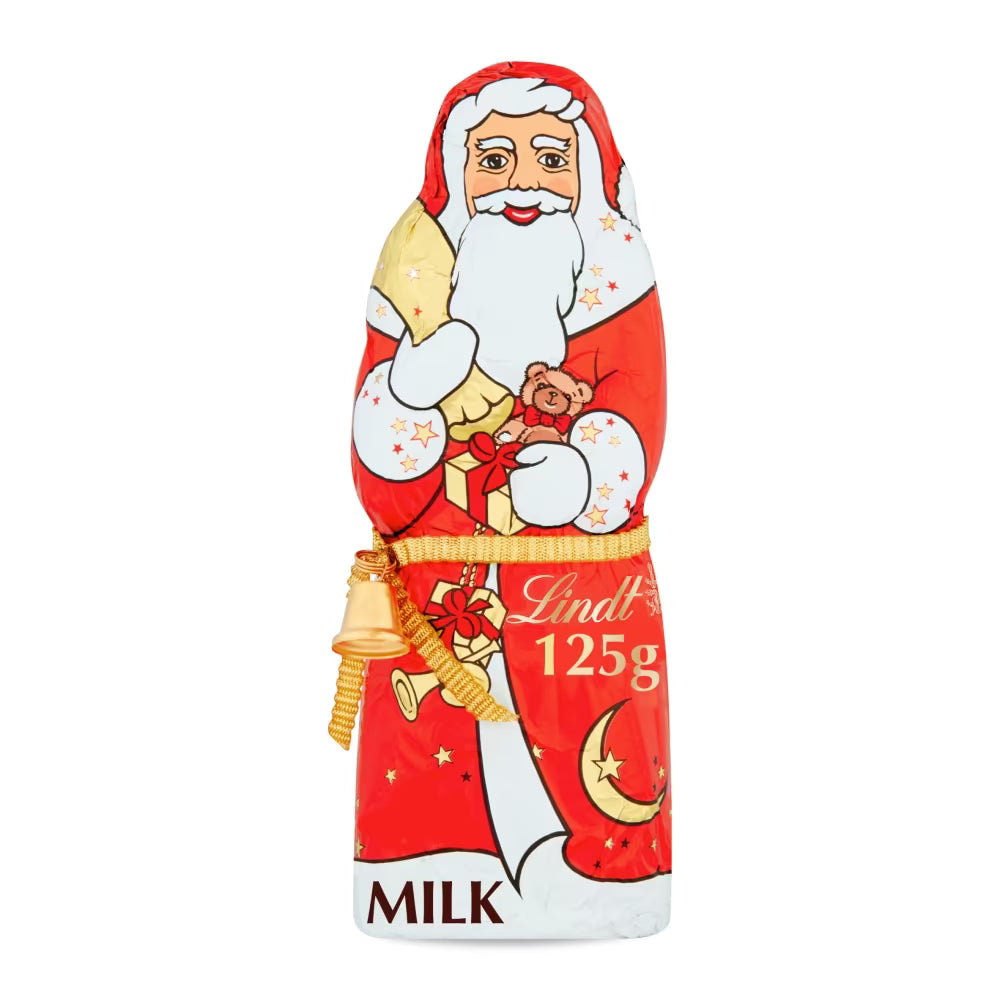 Lindt Santa milk chocolate in festive red foil