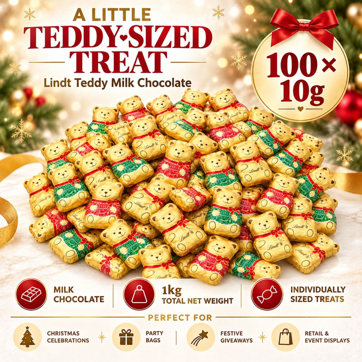 Lindt Teddy Milk Chocolate 100 x 10g bulk box
