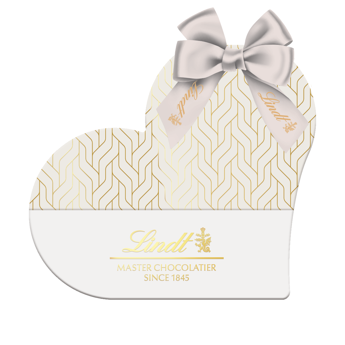Lindt white heart-shaped box filled with Lindor chocolates