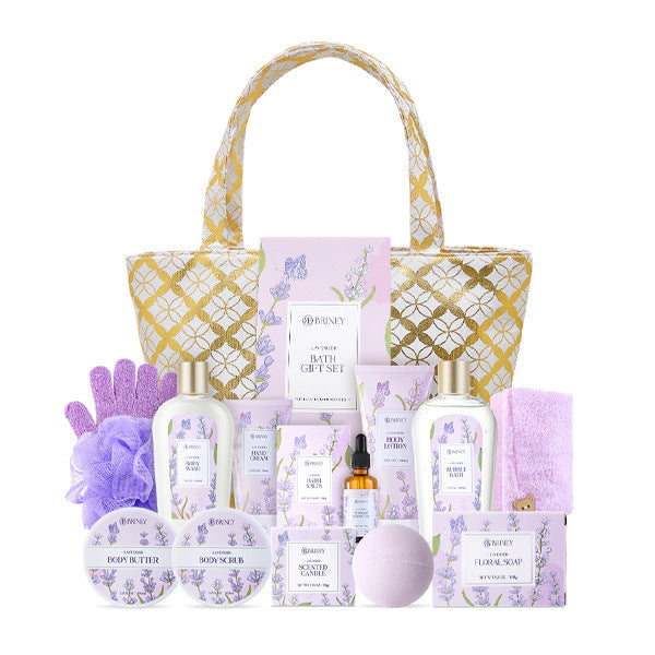 Livingandhome 15 piece lavender spa bath gift set with body wash lotion and bath accessories