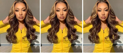 Body wave lace front wig P4/27 highlight 42 inch 200 density human hair