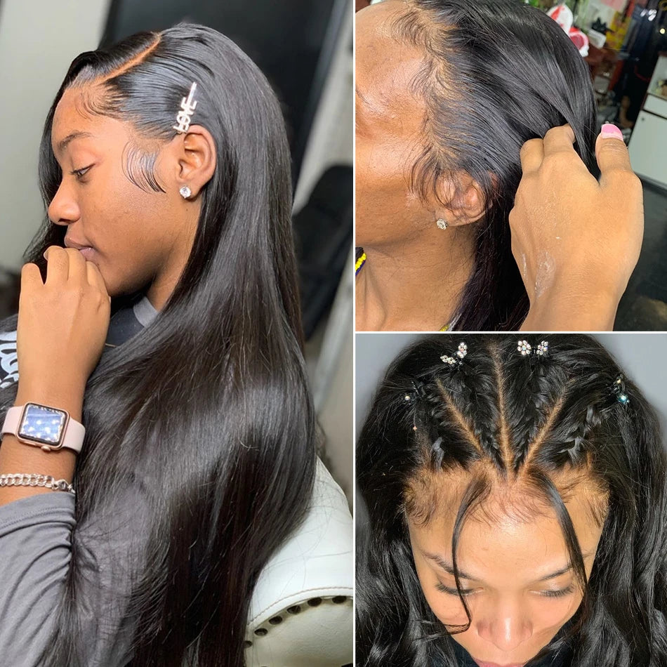 Natural black straight human hair wig