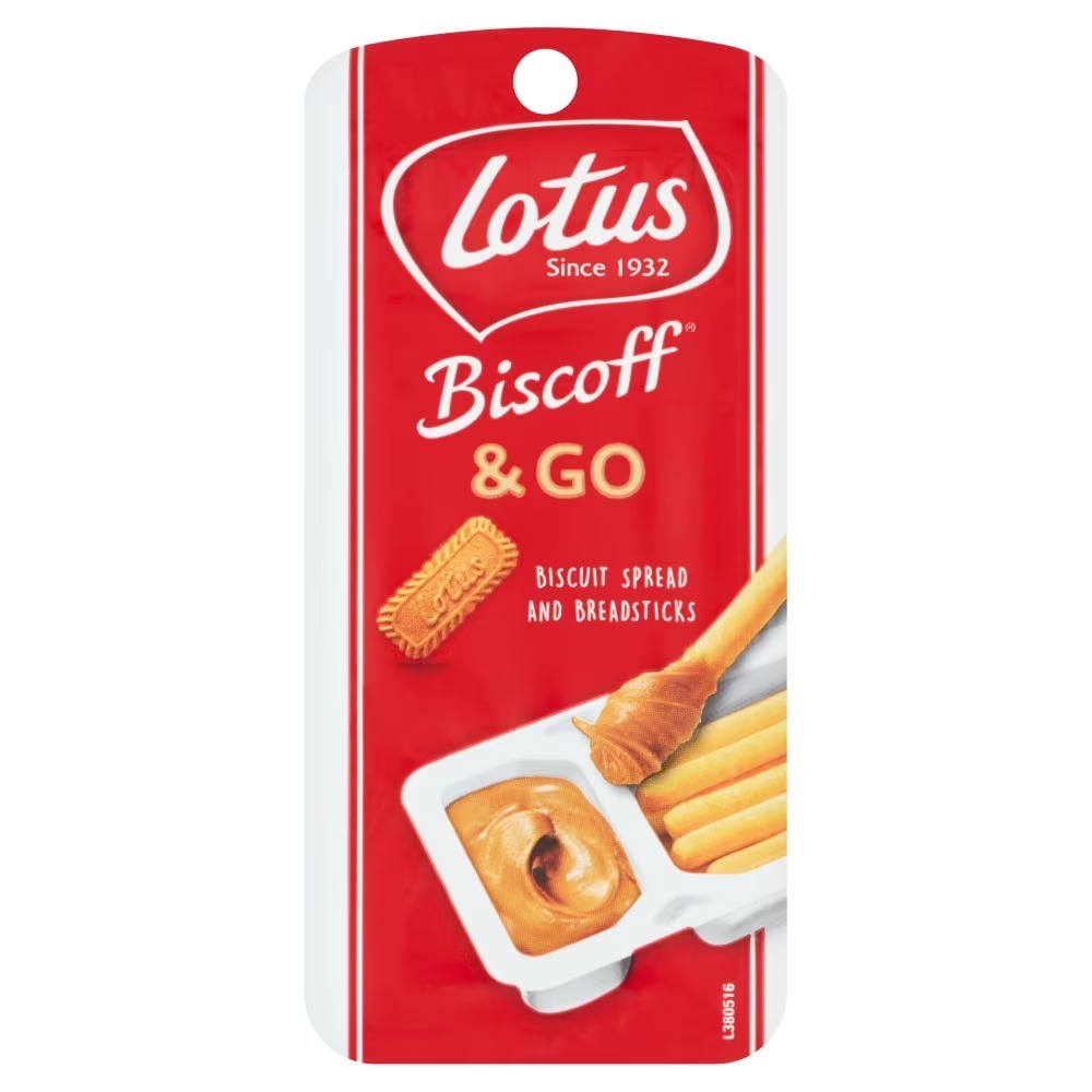 Lotus Biscoff & Go 45g pack with breadsticks and Biscoff spread