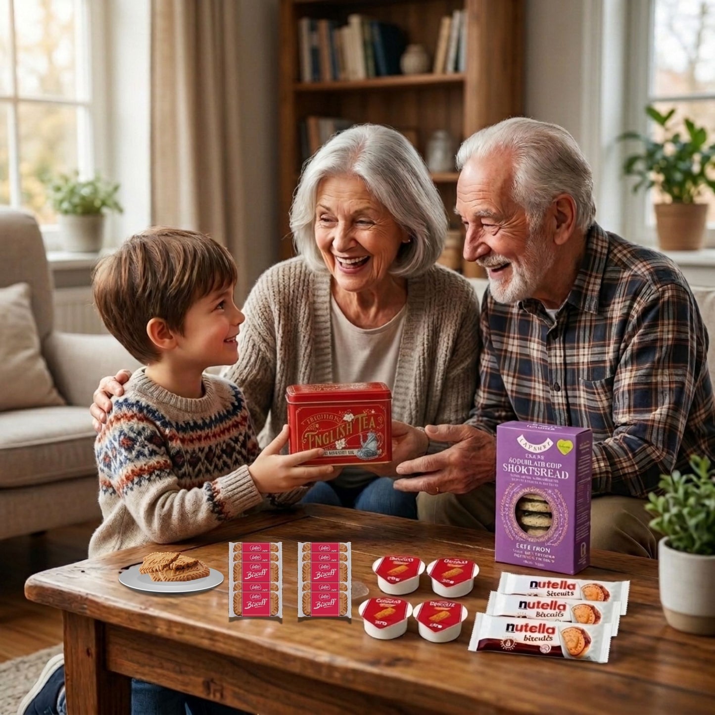 Afternoon tea gift set with tea, biscuits, and chocolate delights
