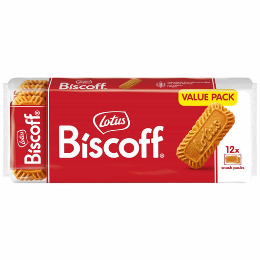 Lotus Biscoff 12 x 2pk 186g individually wrapped twin packs for portable caramel snacks