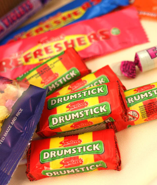 Fruity Pops, Double Lollies, and Fizzers included in the hamper