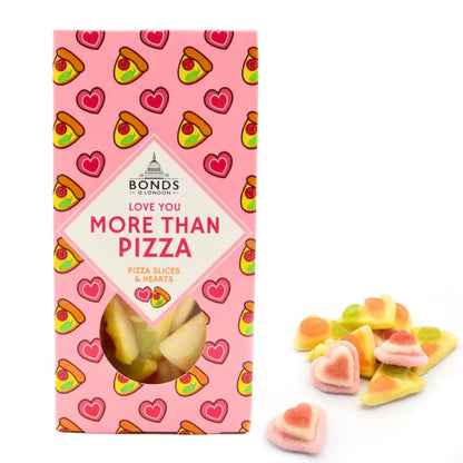 Delicious gummy pizza slices and sweet jelly hearts