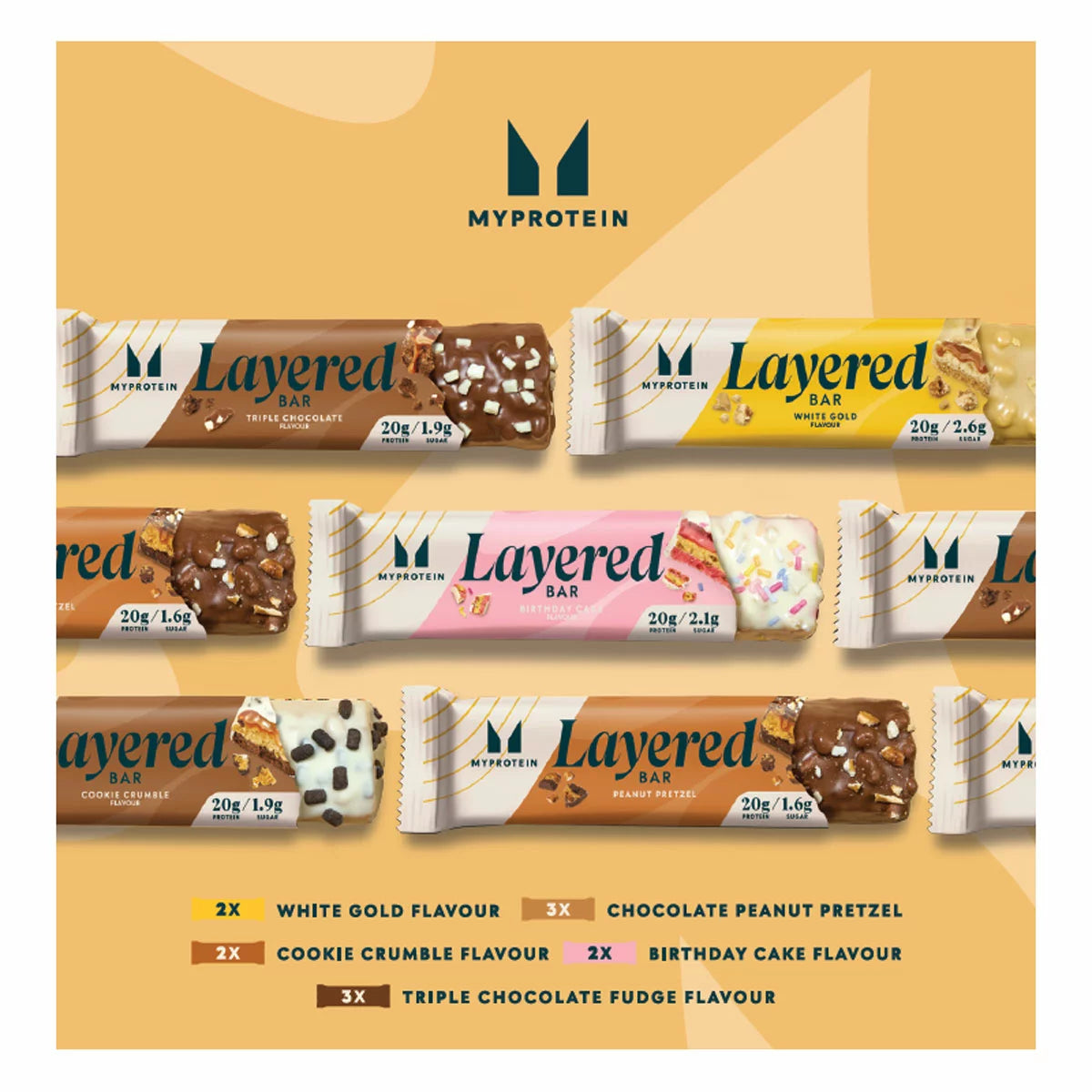Low sugar layered protein bars for gym or office