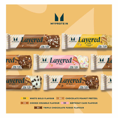 Low sugar layered protein bars for gym or office