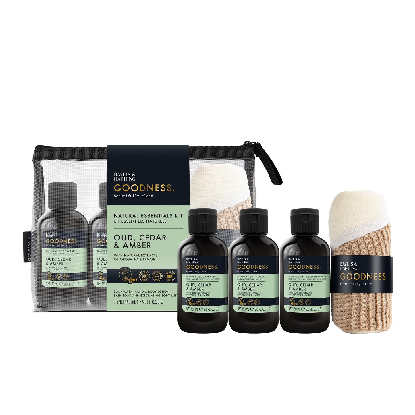 Vegan-friendly bath and body gift set with naturally derived ingredients