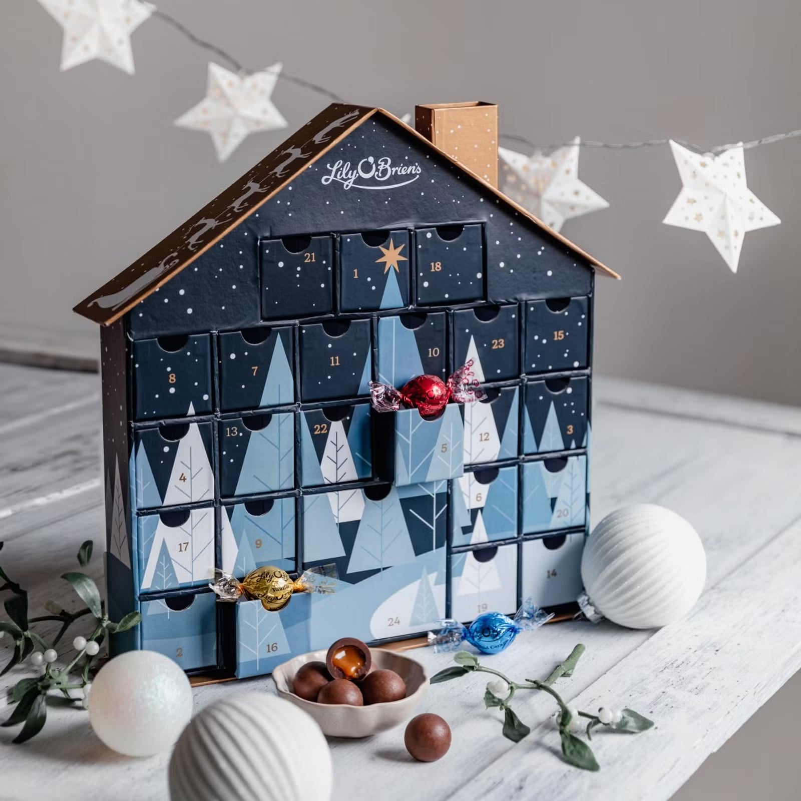 Gourmet Christmas chocolate advent calendar with 29 premium truffles for holiday gifting