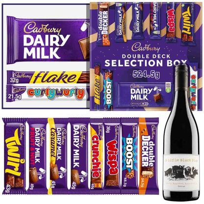 Luxury gift box with red wine and chocolate treats