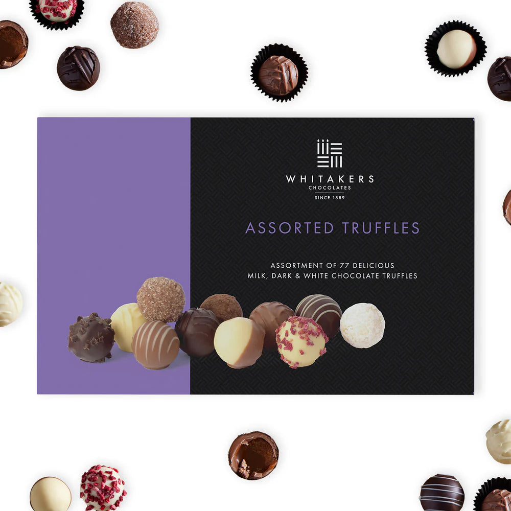 77 luxury truffles in milk white and dark chocolate