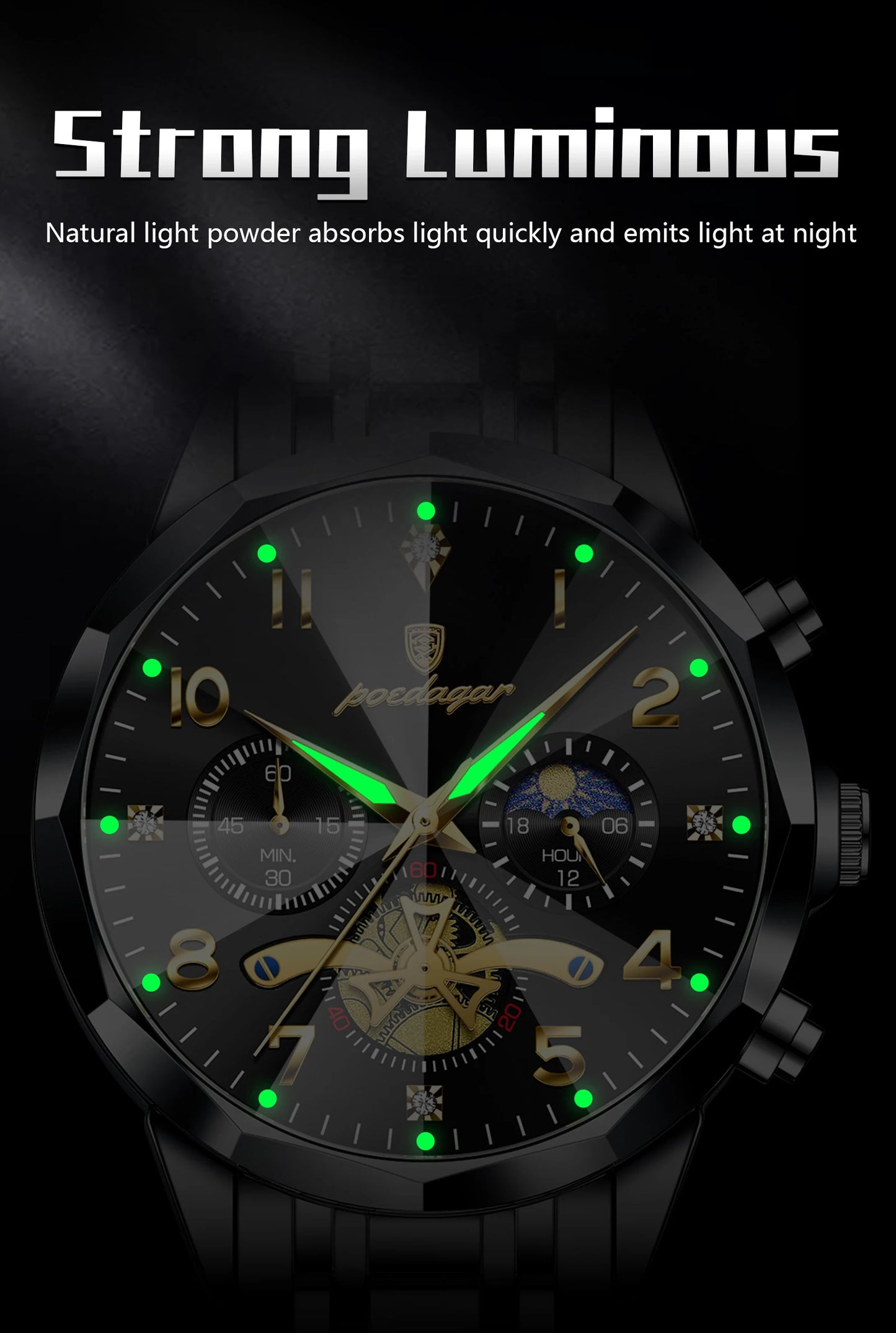 Poedagar watch case thickness 14mm side profile view