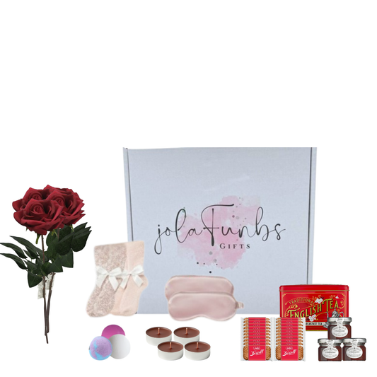 Luxury Self-Care Hamper with bath bombs, candles, and soap roses