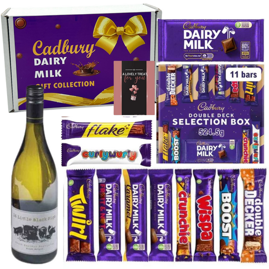 Luxury hamper featuring white wine and chocolates