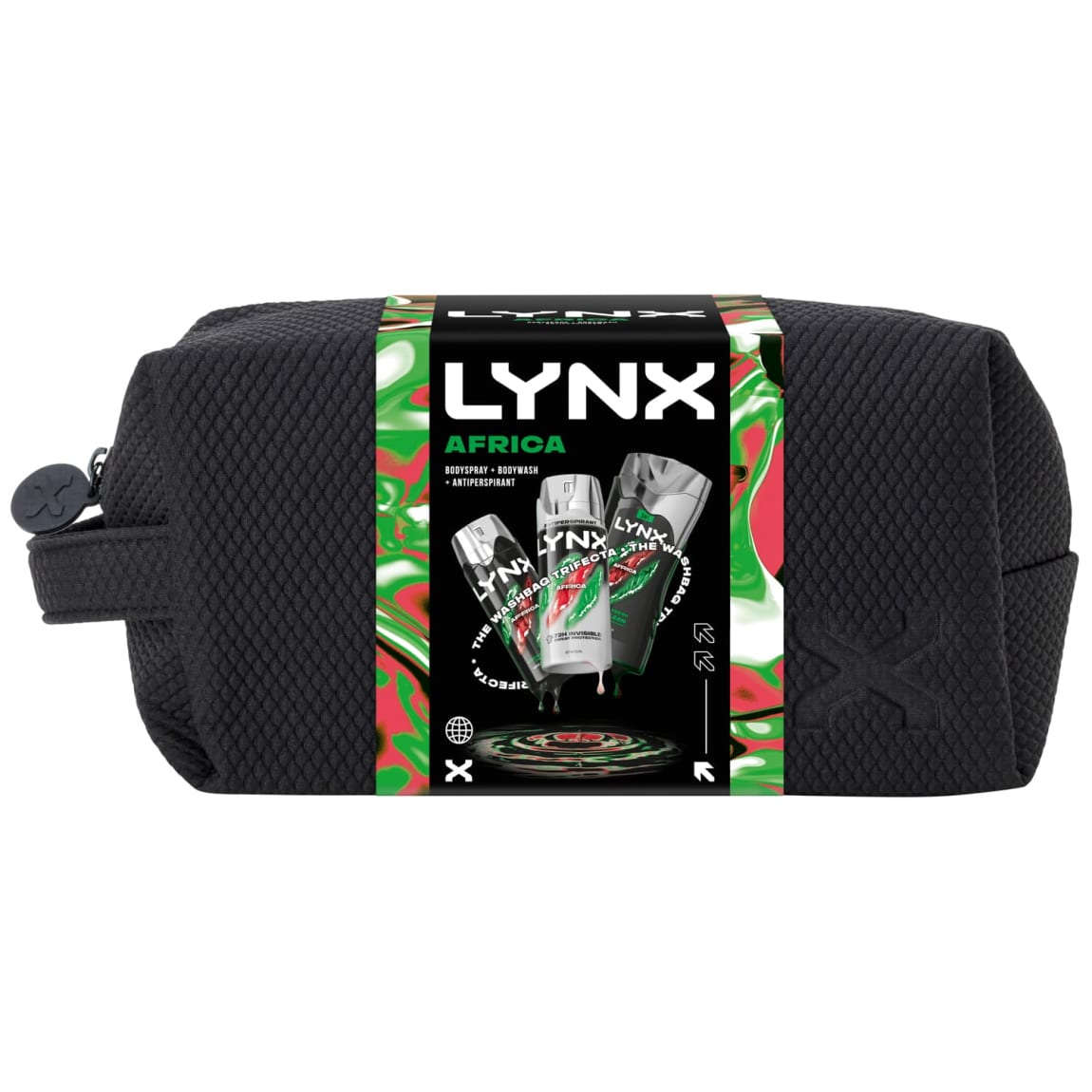 Lynx Africa 4-piece wash bag set with body spray, wash, antiperspirant