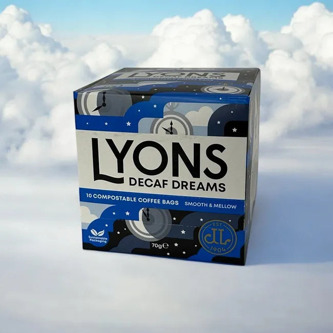 Lyons Decaf Dreams retail coffee packs 4 x 10 single-serve bags
