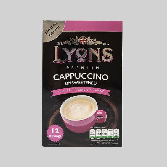 Frothy cappuccino made from Lyons instant coffee sachet