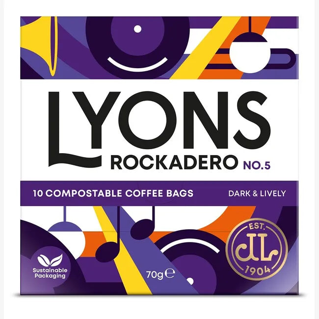 Lyons No5 dark roast coffee bags for brewing at home or office