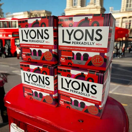Lyons Perkadilly No4 medium roast coffee bags in 40-pack retail box