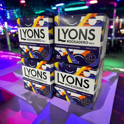 Lyons Rockadero No5 dark roast coffee bags in 40-pack retail box
