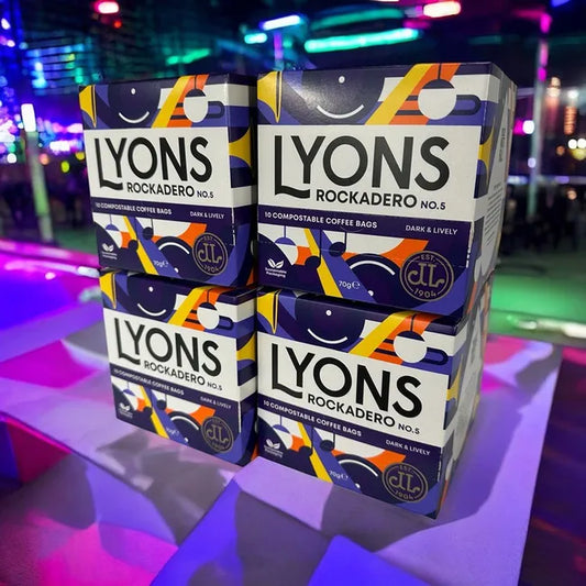 Lyons Rockadero No5 dark roast coffee bags in 40-pack retail box