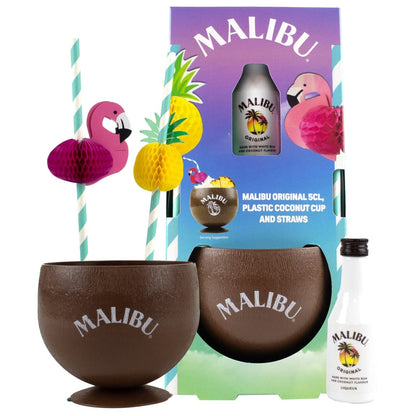 Malibu Pineapple Coconut Gift Set with mini bottle and coconut cup