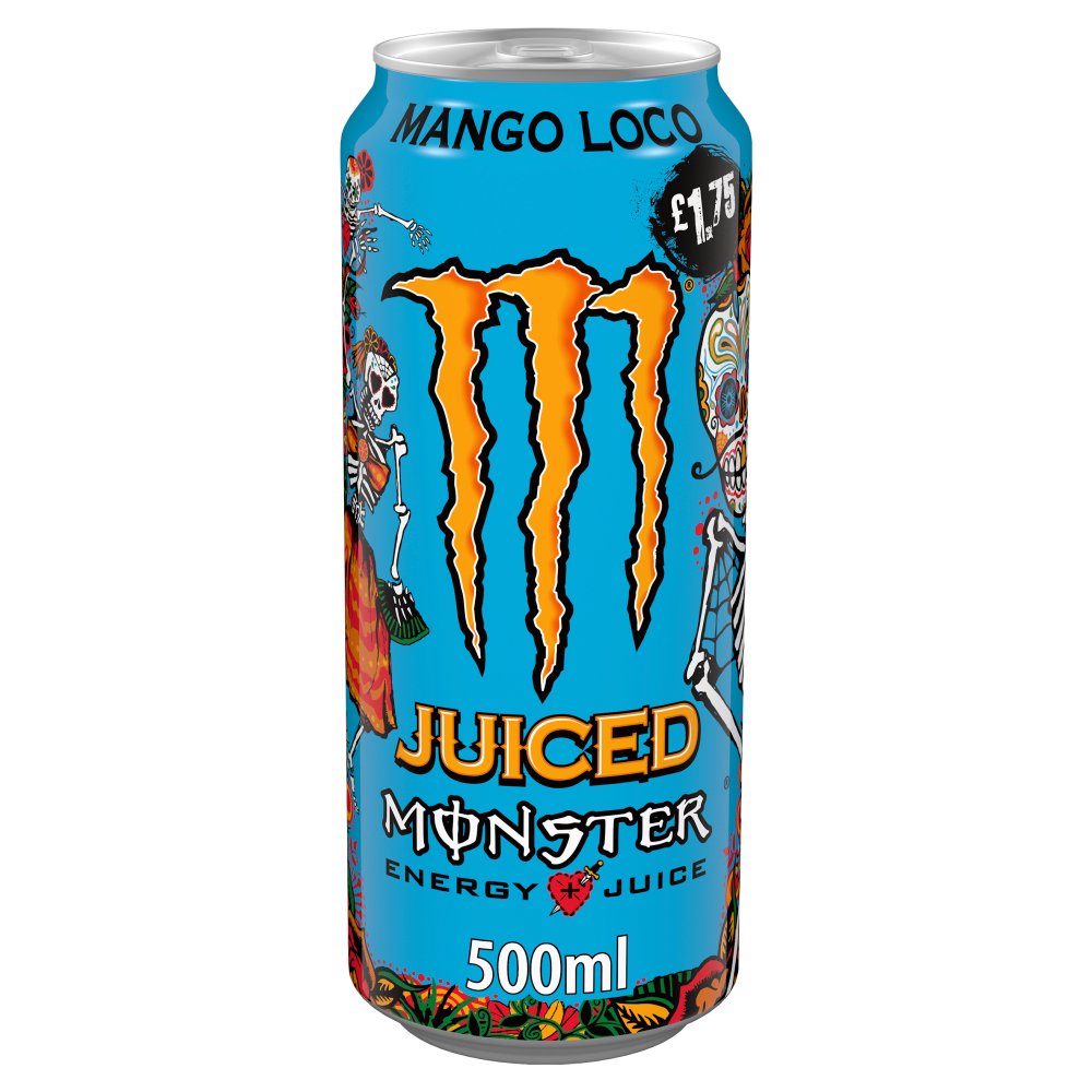Mango Loco Monster Energy cans with colourful design