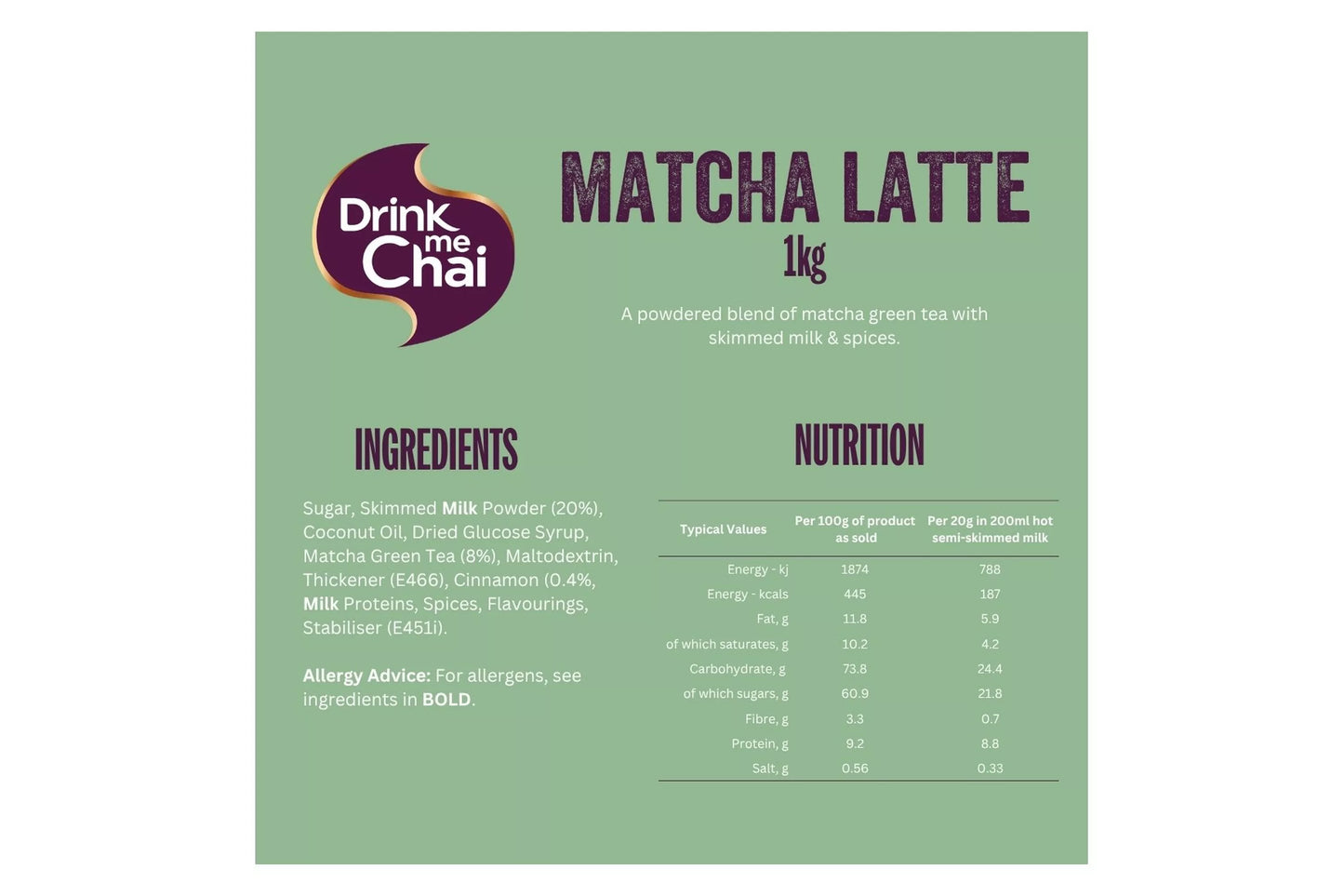 Creamy matcha green tea latte drink mix