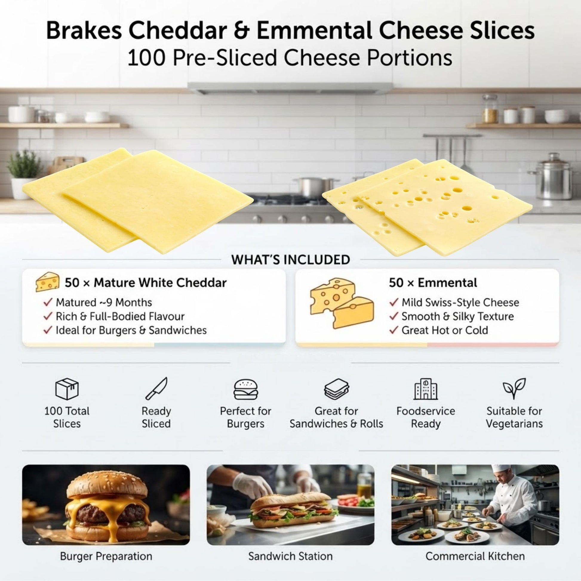 Mixed cheddar and Emmental cheese slice selection