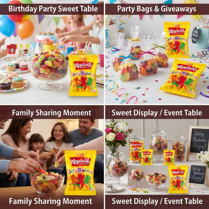 Soft chewy jelly sweets with fruit flavours