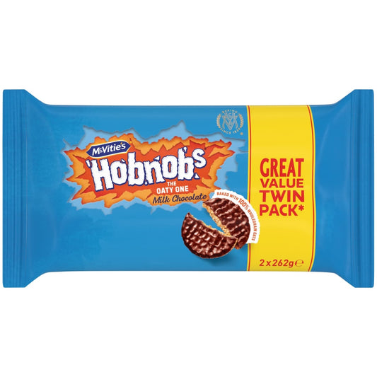 McVitie’s Milk Chocolate Hobnobs twin pack biscuits 2 x 262g packaging