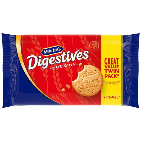 McVitie’s Original Digestives twin pack biscuits 2 x 360g packaging