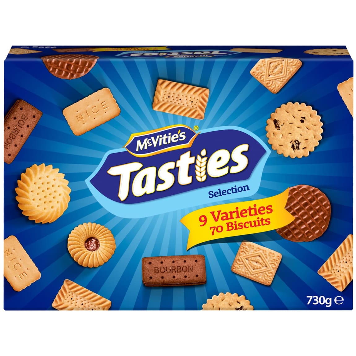 McVitie’s Tasties Biscuit Selection 730g box with assorted biscuits