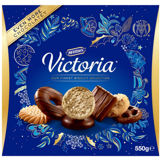 McVitie’s Victoria Biscuit Selection 550g tin front view featuring assorted biscuits