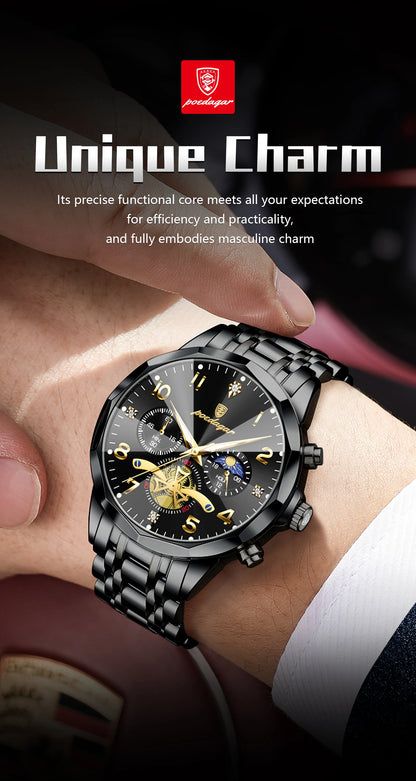 Poedagar men's watch stainless steel band polished finish