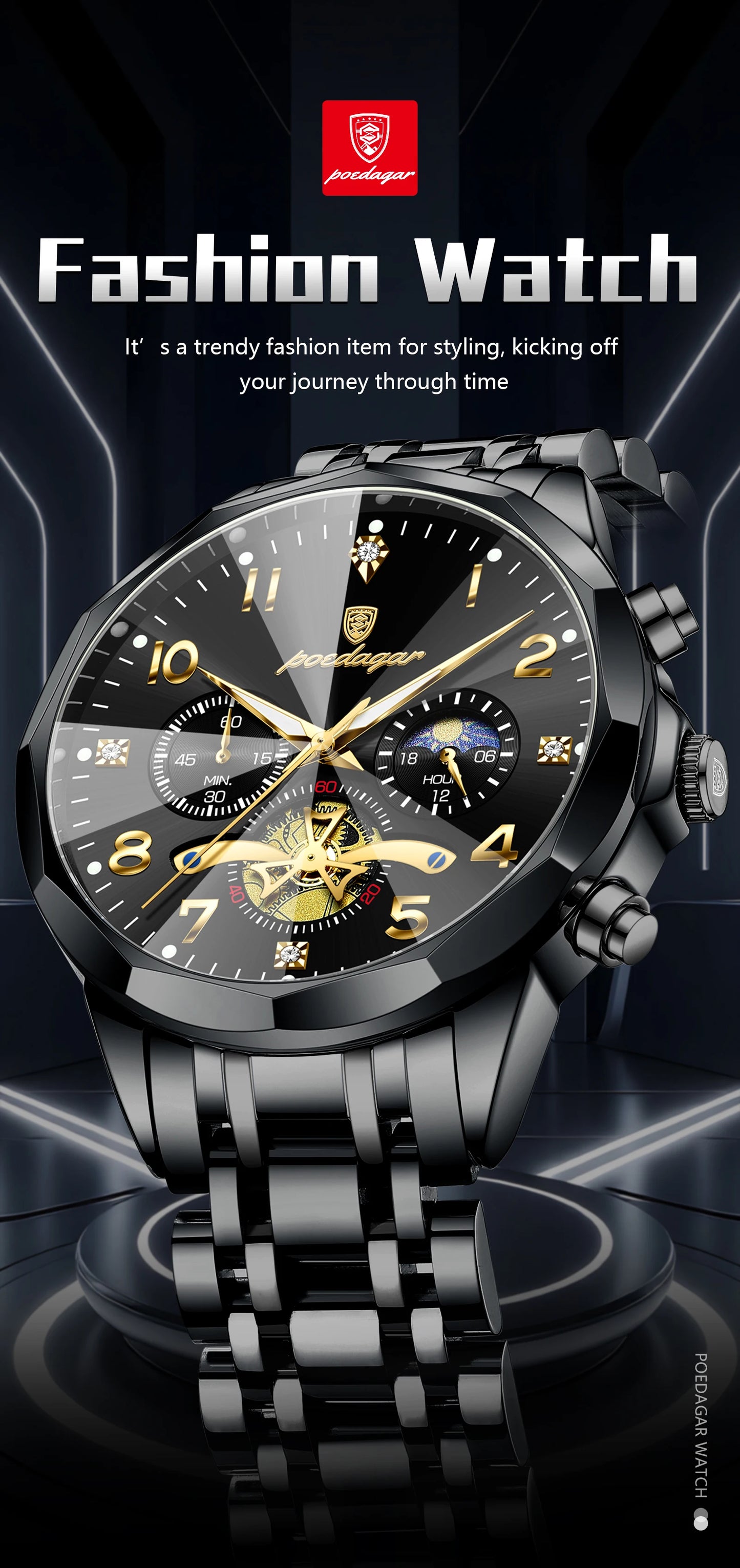 Poedagar watch luminous hands night glow feature dark shot
