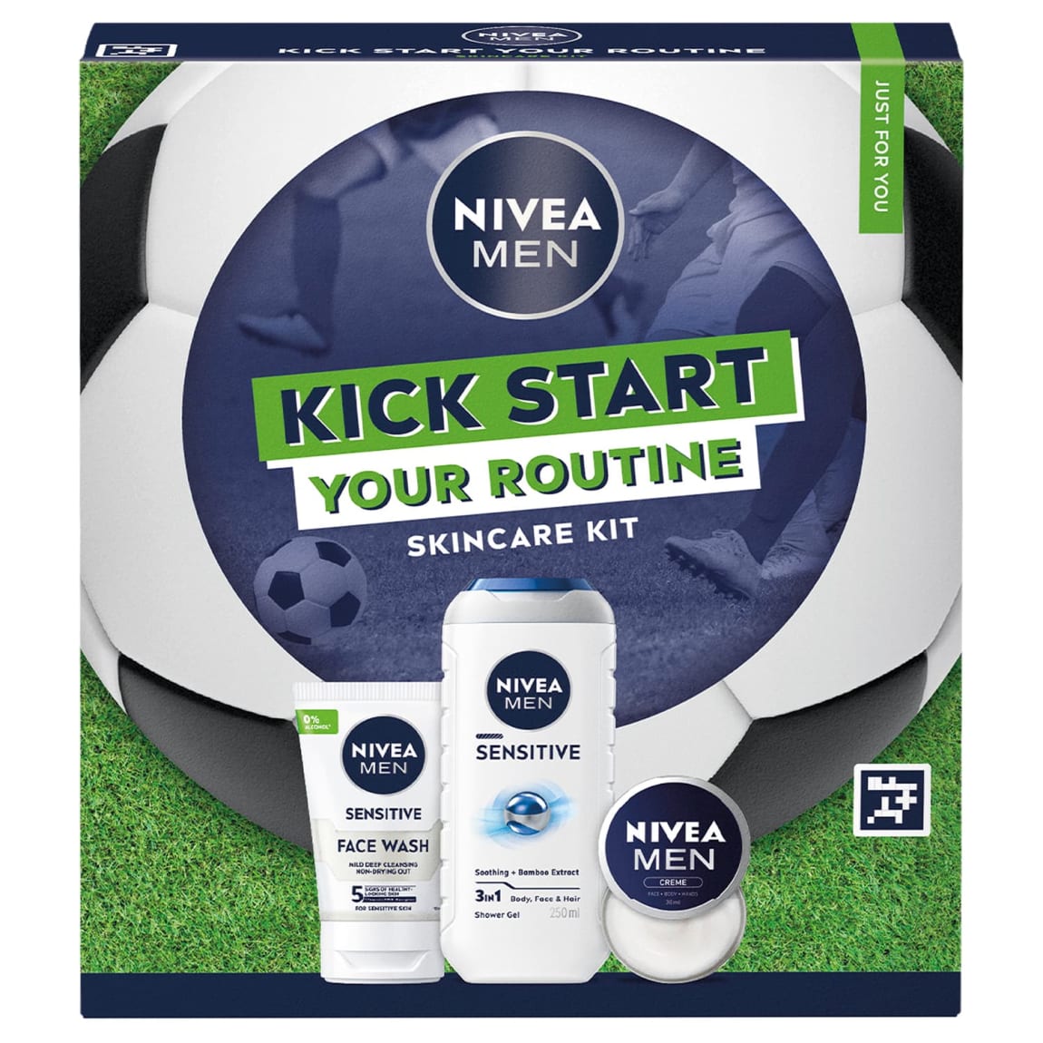 Men’s skincare set with face wash, shower gel, and creme