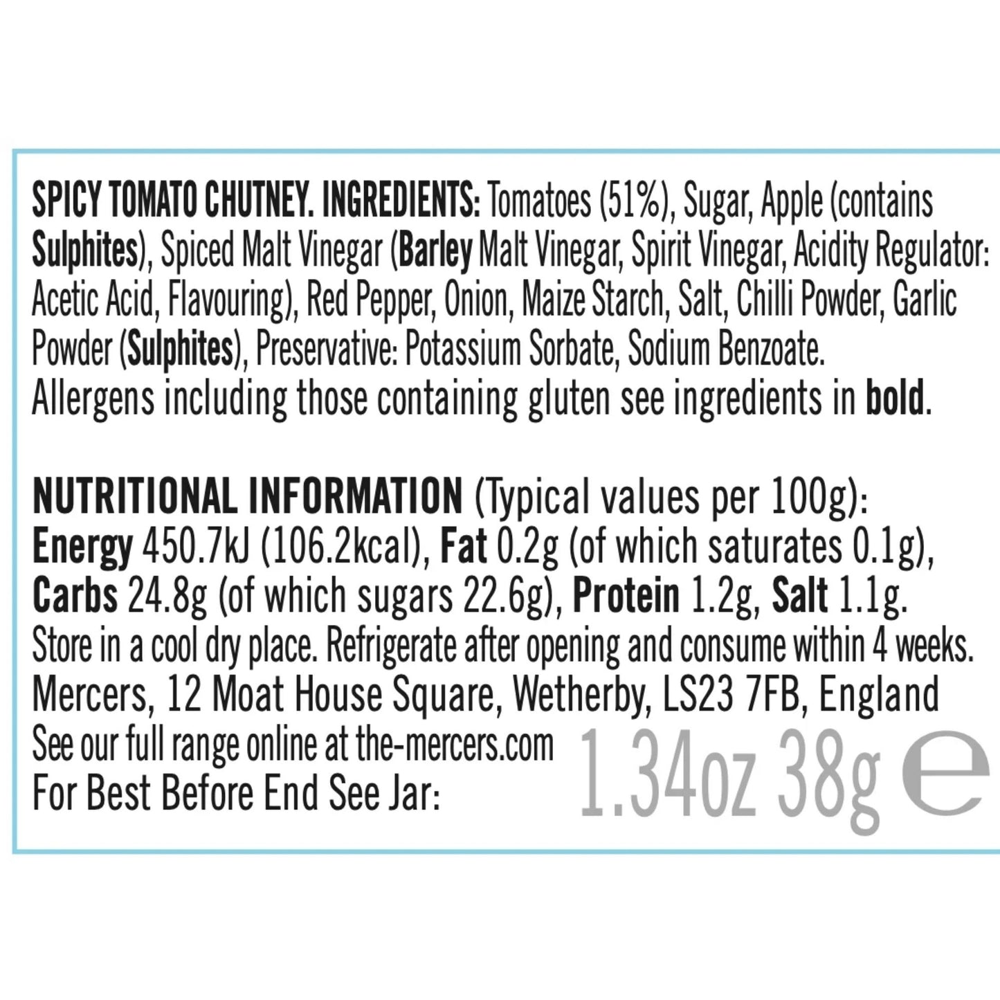 Mercers Spicy Tomato Chutney pack