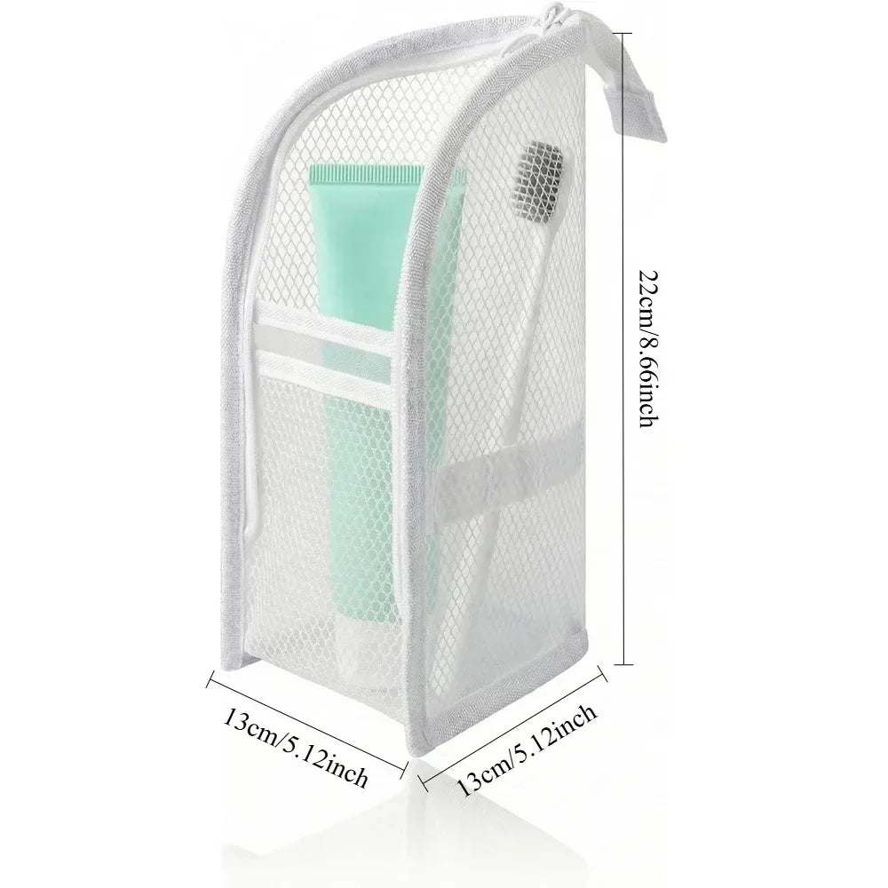 Mesh toothbrush storage pouch for travel and overnight bags