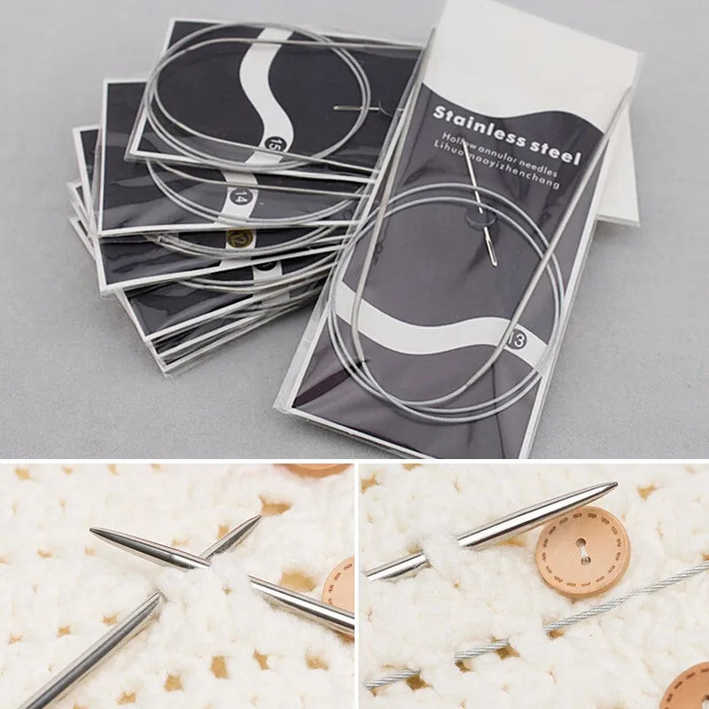Metal circular knitting needles for craft projects