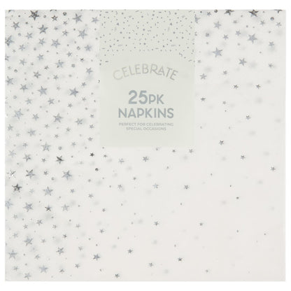 Silver metallic party napkins 25 pack